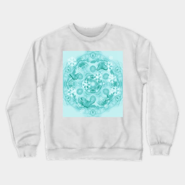 butterflies and snow on mandala in blue Crewneck Sweatshirt by hereswendy